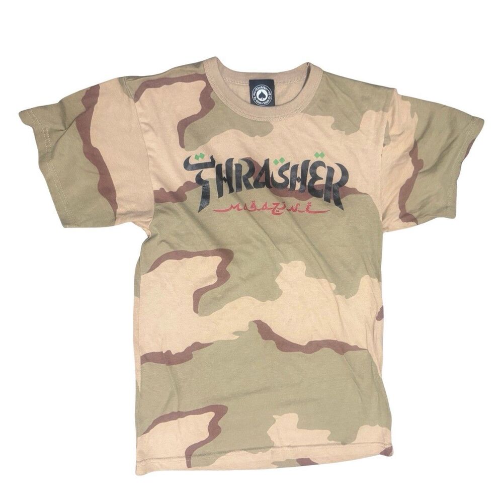 Green Camo Print Thrasher Alt Urban Streetwear Skater Grunge Punk T-Shirt M